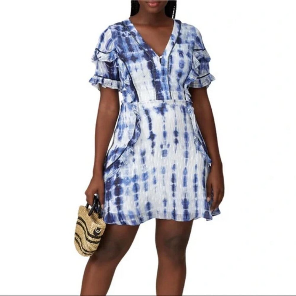 SOLD TANYA TAYLOR NWT Rhett Blue Silk Tie Dye Flutter Cocktail Dress size 18